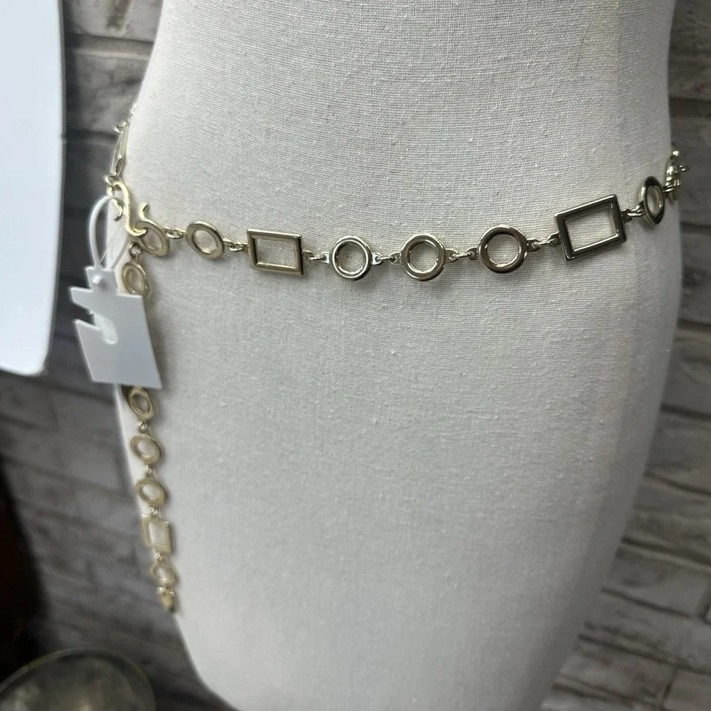 Liz Claiborne Y2K Gold Tone Chain Belt Geometric Links Hip Belt Retro Sz 8 M 34